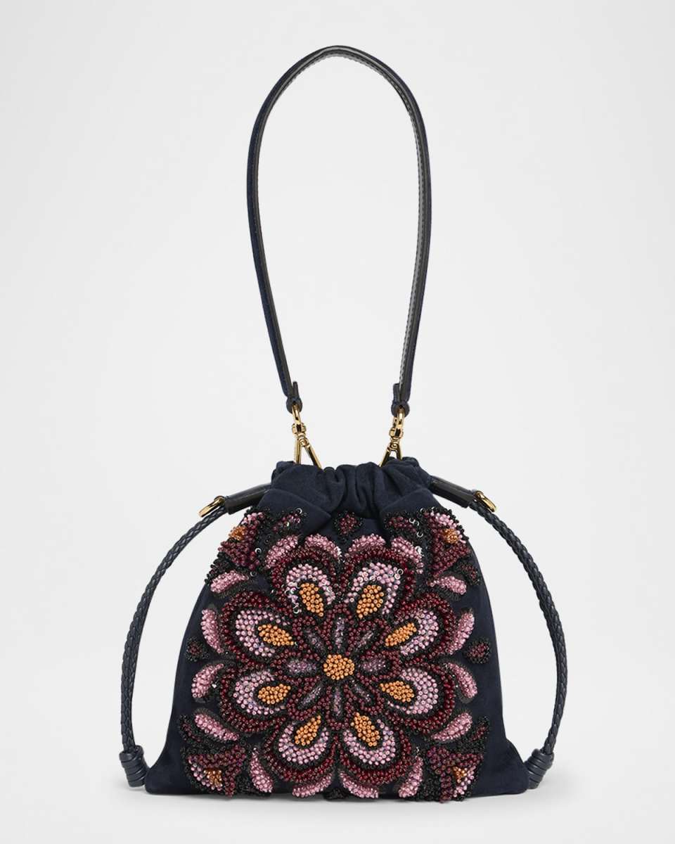 Kalispera Beaded Flower Suede Shoulder Bag